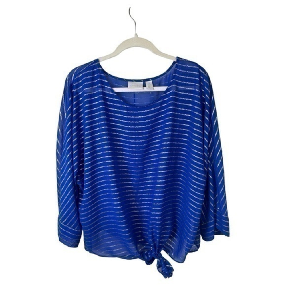 Chicos Blouse Size 3 Sheer Tie Front Long Sleeve Swimsuit Cover Up Lightweight